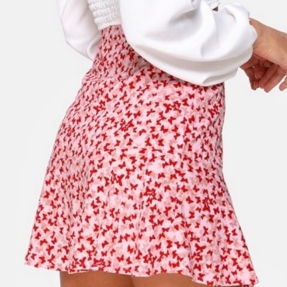 Motel Rocks BUTTERFLY Miniskirt Pink Red Side Zip Small - Picture 2 of 4